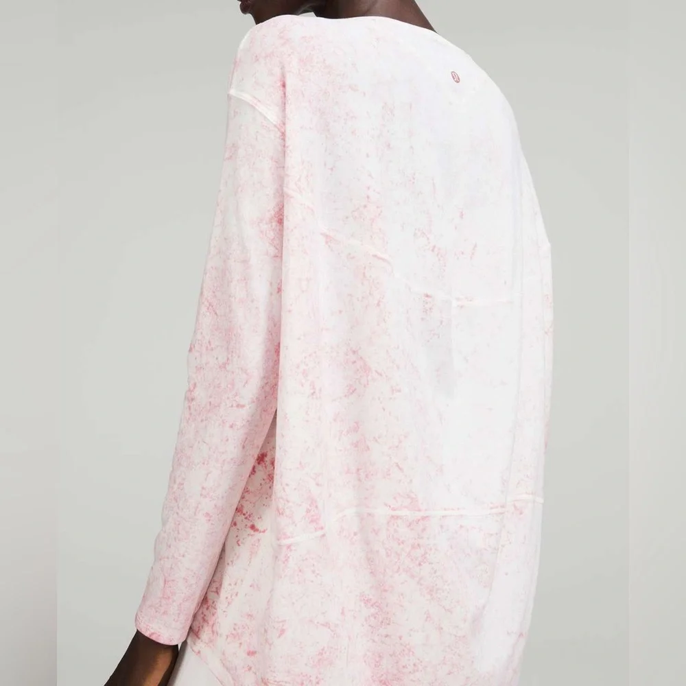 Lululemon Back in Action Long Sleeve Shirt Vitasea Cirrus Wash White Pink Peony